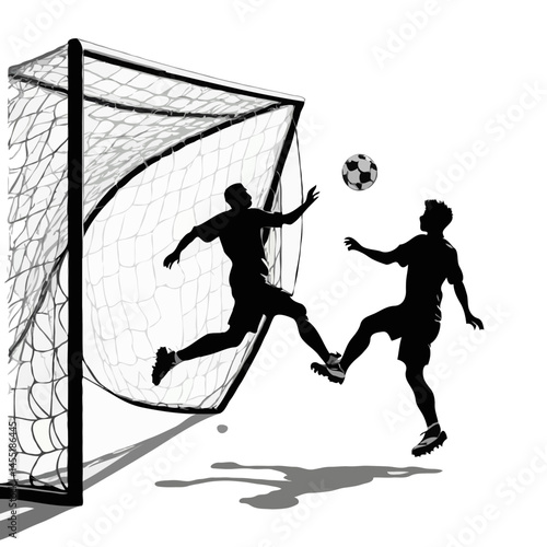 Dynamic Silhouette of Soccer Goalkeeper Kicking During Intense Youth Football Tournament Game on Grass Field