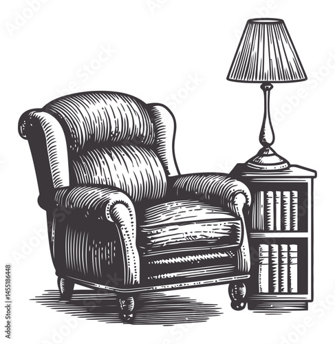 Cozy Armchair and Stylish Lamp in Classic Home Interior Design Illustration