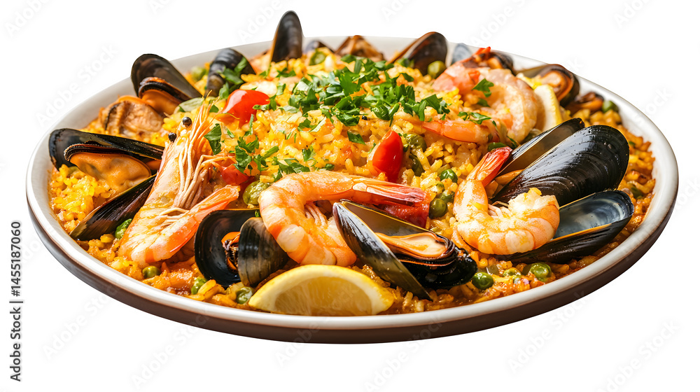 Delicious Seafood Paella Dish with Shrimp Mussels Saffron Rice Mediterranean Cuisine Food Delicious Seafood Paella Dish with Shrimp Mussels Saffron Rice Mediterranean Cuisine Food