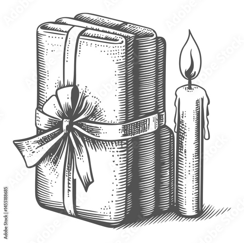Cozy Collection of Wrapped Books with Candle in a Warm Atmosphere