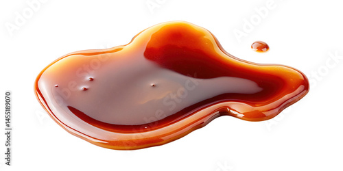 A Closeup View of a Delicious Caramel Sauce Spill Isolated on transparent background