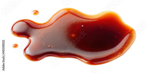 A delicious splash of rich brown sauce or gravy isolated on transparent background showing texture and glossy surface