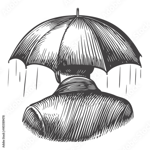 Person Standing Under Umbrella in Rainy Weather Illustration