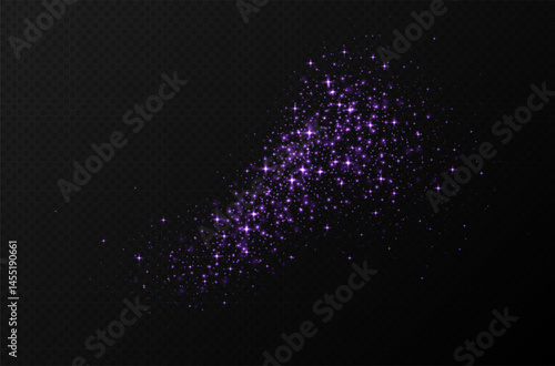 Obraz na płótnie Purple sparkling stars, shiny particles light effect, transparent flying stardust texture, abstract twinkle Christmas decoration. Vector illustration. w salonie