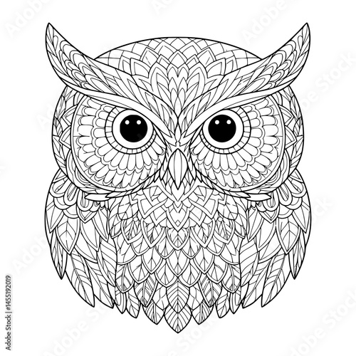 owl face. mandala style. illustration. coloring page for adult