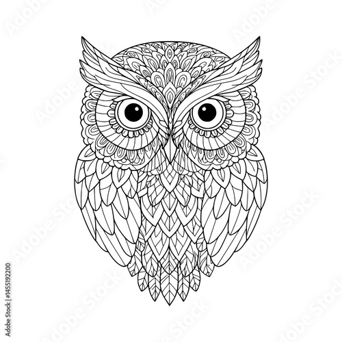 owl face. mandala style. illustration. coloring page for adult