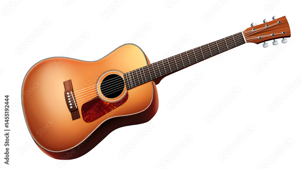 Fototapeta premium Acoustic Guitar, Sunset Orange, Musical Instrument, Stringed, Wooden