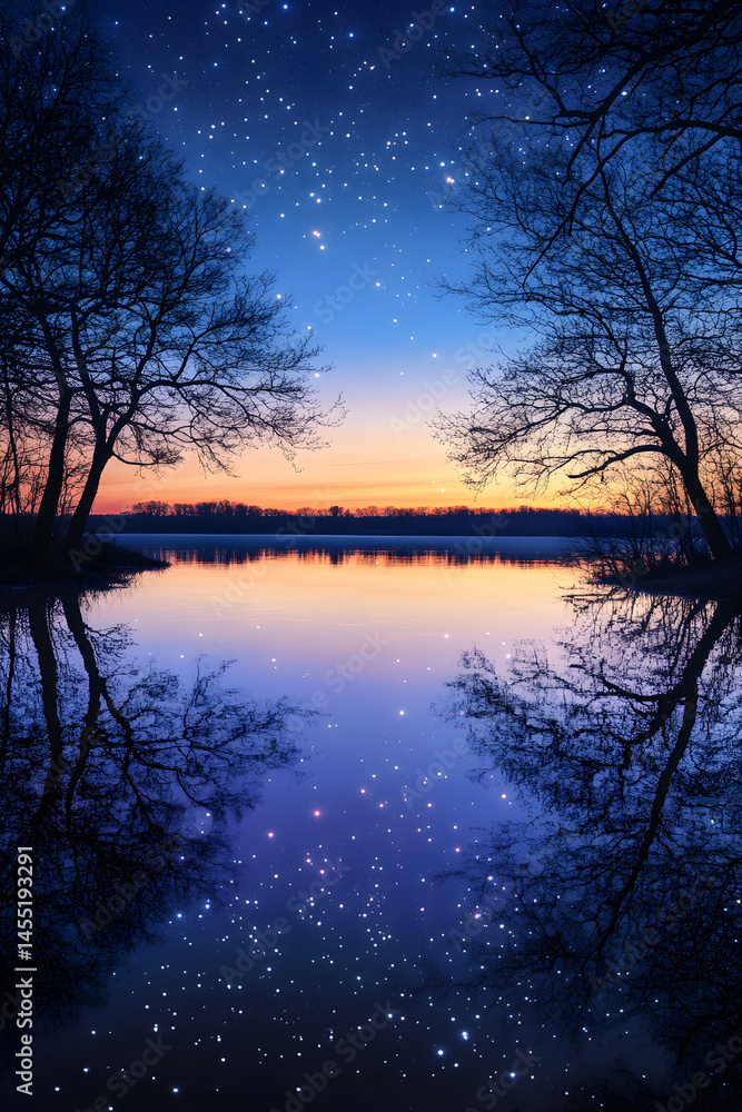 Tranquil Nightfall: A Symphony of Stars and Silhouettes Against a Deepening Horizon Tranquil Nightfall: A Symphony of Stars and Silhouettes Against a Deepening Horizon