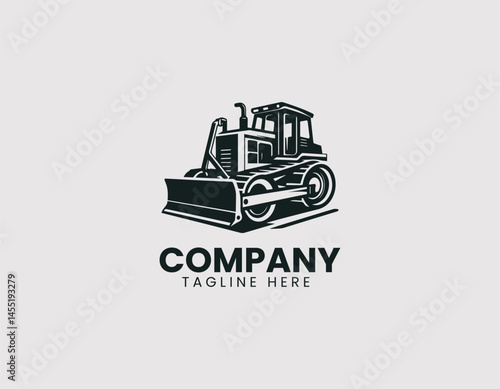 Modern grader vector logo illustration. Industrial construction machine design in minimal style.