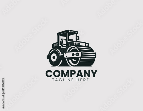 Modern heavy equipment roller vector logo illustration. Industrial compactor machine for construction branding.