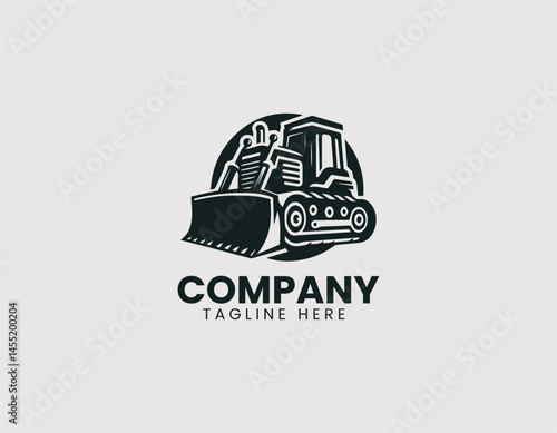 Grader vector logo illustration. Modern design with construction and excavation focus.
