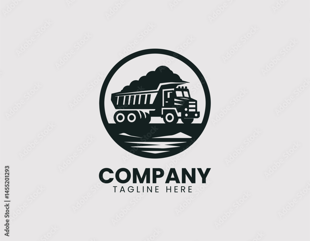 Fototapeta premium Bold dump truck vector logo design. Modern illustration with clean geometric shapes.