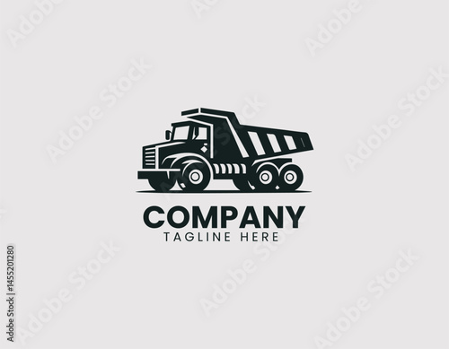 Bold dump truck vector logo design. Modern illustration with clean geometric shapes.