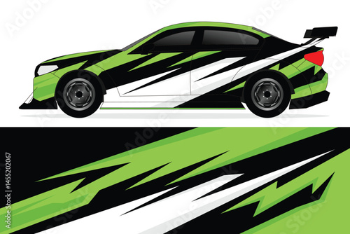 Racing car with vibrant design speeding on track