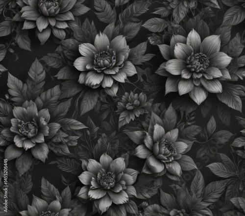 Wallpaper Mural Intricate charcoal floral wallpaper, seamless botanical pattern , charcoal, elegant Torontodigital.ca