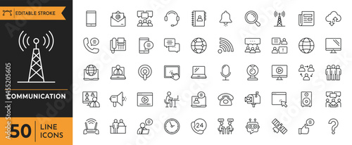 Communication line icon set. Editable stroke. Vector illustration