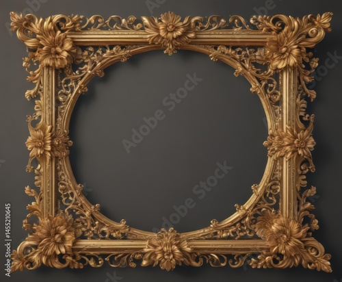Intricate gold scroll frame, vintage floral details, decoration, certificate