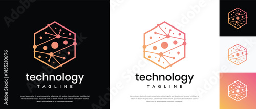Technology connection hexagon logo design. Technology connection logo template. Technology logo symbol icon	
