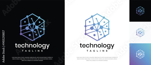 Technology connection hexagon logo design. Technology connection logo template. Technology logo symbol icon	