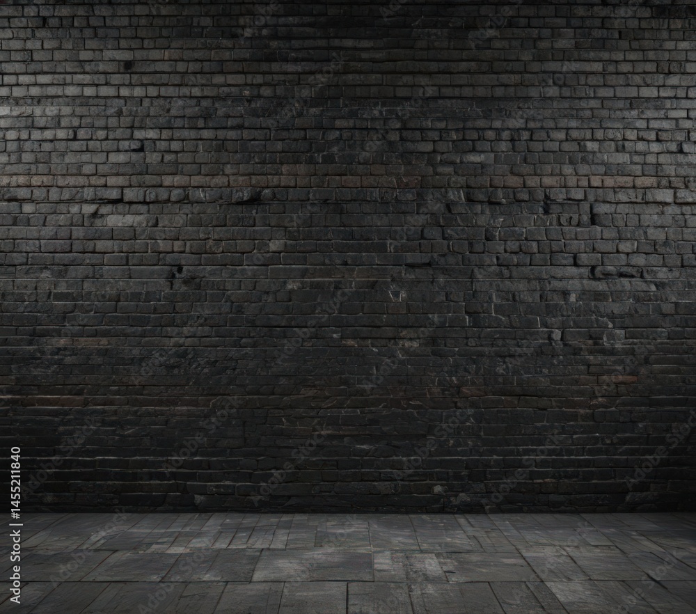 Fototapeta premium Black grunge brick wall, textured mortar, bleak atmosphere , shadow, dark