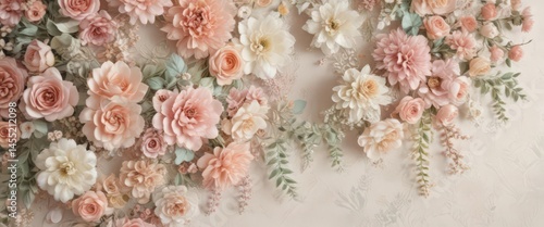 Wallpaper Mural Delicate pastel artificial flower wall, lace accents, vintage floral wallpaper background , details, backdrop Torontodigital.ca