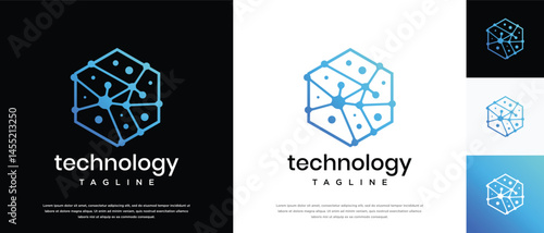 Technology connection hexagon logo design. Technology connection logo template. Technology logo symbol icon	