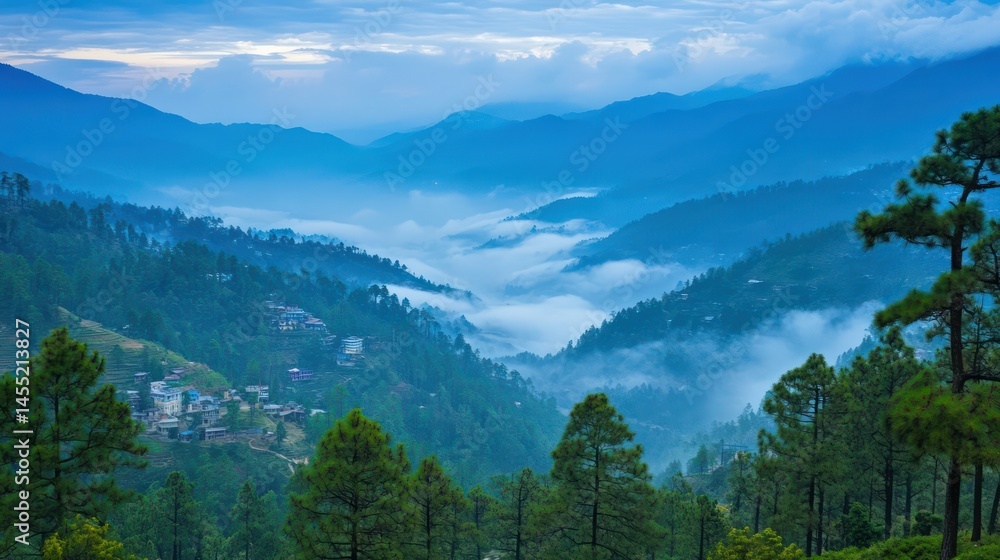 Fototapeta premium Misty mountain valley scenery