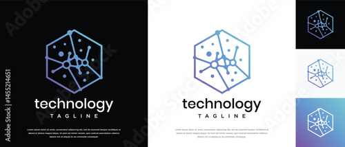 Technology connection hexagon logo design. Technology connection logo template. Technology logo symbol icon	