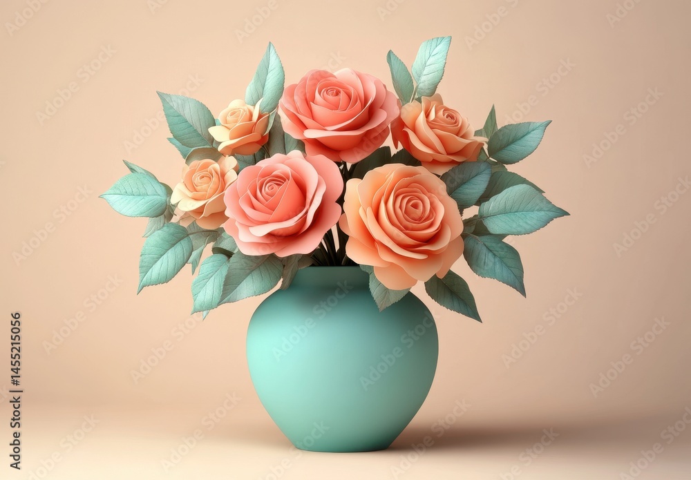 Fototapeta premium Pastel Roses Floral Arrangement in Vase for Spring Home Decor