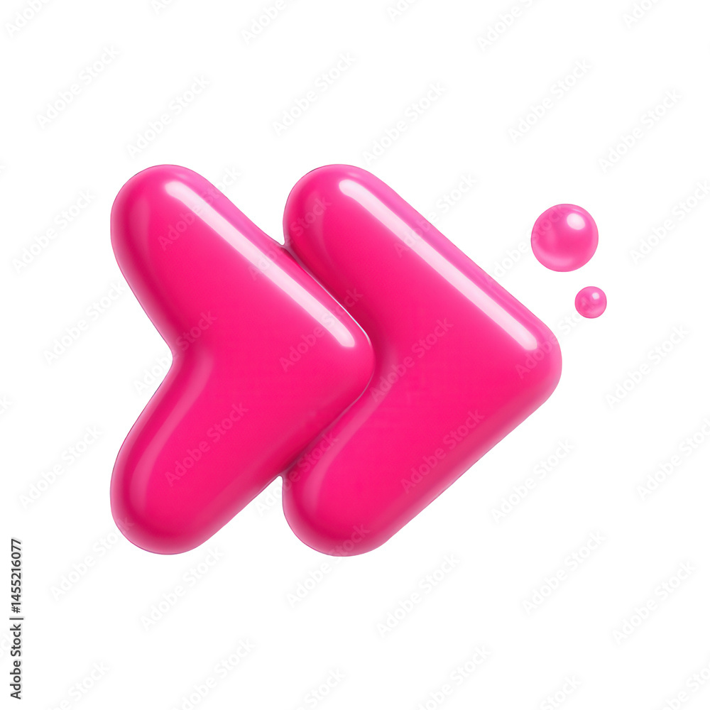 Smooth pink fast-forward media icon, rendered with a glossy, liquid candy finish.