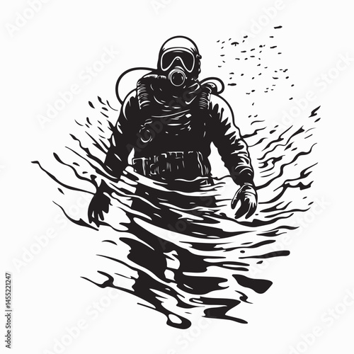Scuba diver exploring underwater depths image vector isolated on white background.