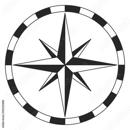 Nautical star symbol for marine navigation compass work in black and white vector