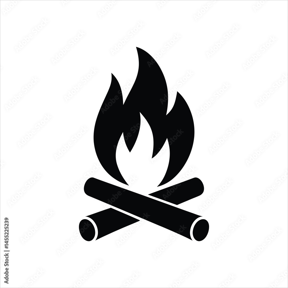 Campfire Icon – Vector Silhouette Flame and Logs Symbol Campfire Icon – Vector Silhouette Flame and Logs Symbol