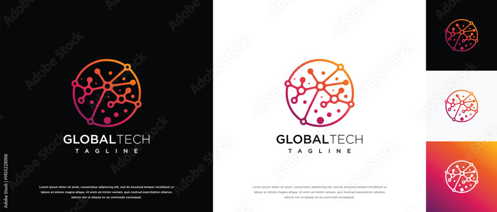 Fototapeta premium Global technology logo design vector concept. Global pixel logo template. Technology logo symbol icon 