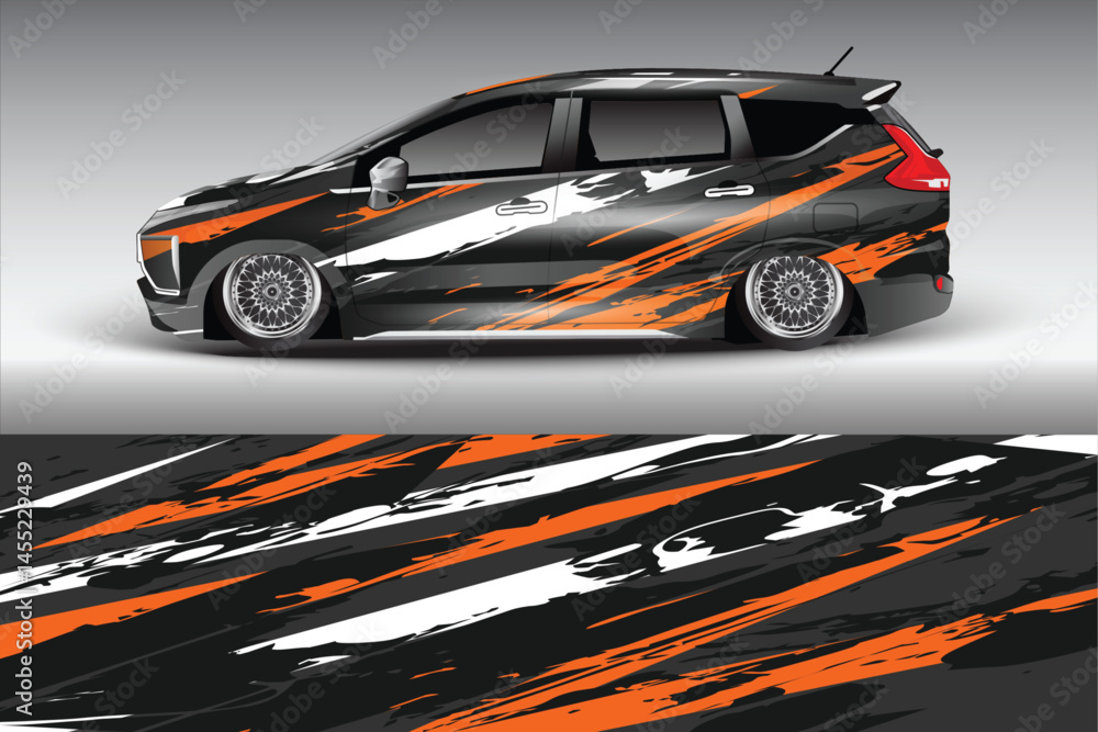 Stylish car wrap design with dynamic orange patterns Stylish car wrap design with dynamic orange patterns