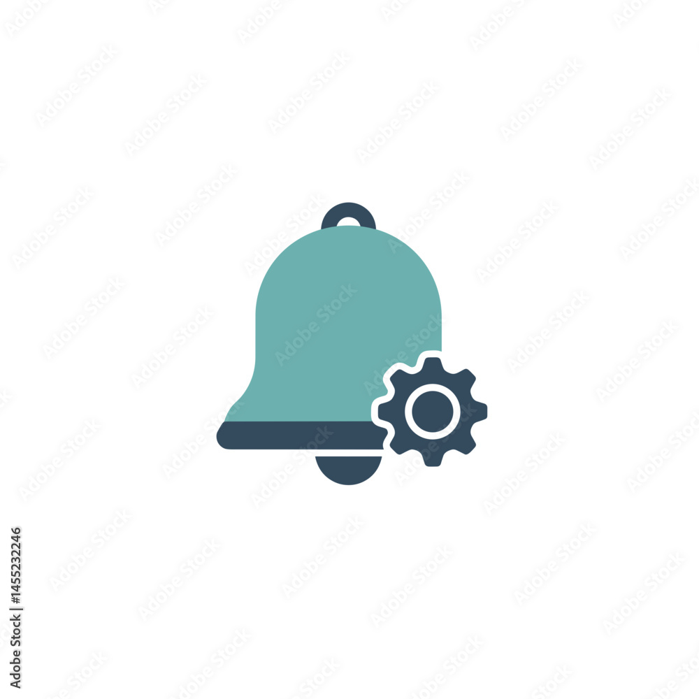 Fototapeta premium Minimalist Bell and Gear Graphic. Symbolizing Notification Management, Digital Control. Related to Digital Prosperity. Suitable for Apps, Productivity, Digital Wellness, Tech