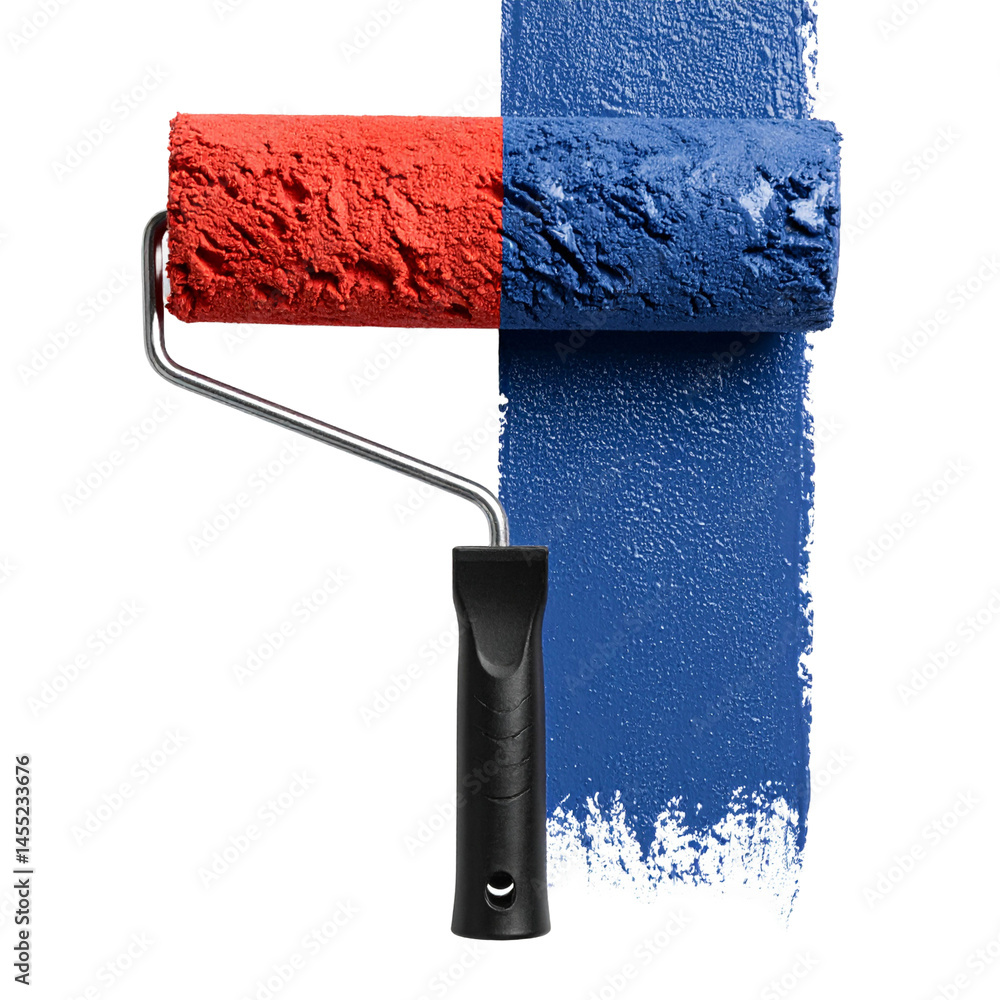 Obraz premium modern paint roller with two-tone color stripe red and blue 