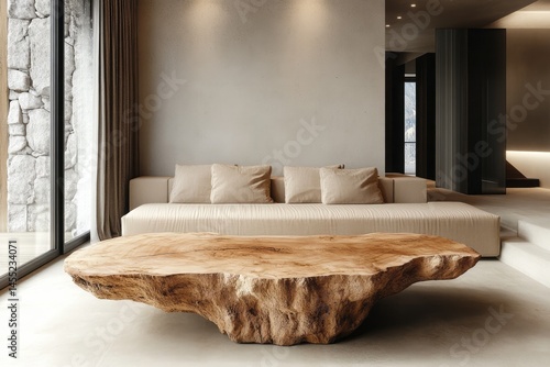 Wallpaper Mural Modern living room with a unique wooden coffee table. Torontodigital.ca