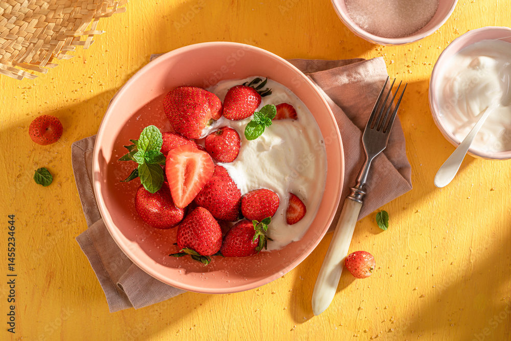 Tasty and homemade strawberries as a summer snack.