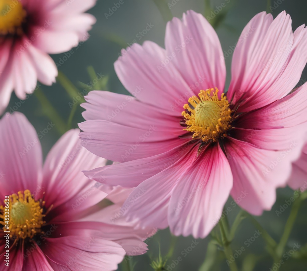 Fototapeta premium Close-up cosmos blooms, intricate detail, soft focus, texture, detail