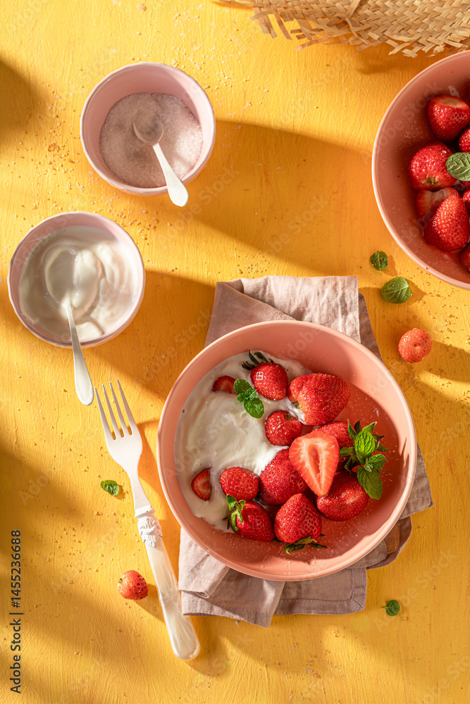 Fresh and sweet strawberries as simple summer snack.