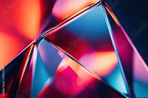 Abstract geometric shapes, vibrant colors refract through translucent prisms.  Intricate interplay of light and shadow, creating a dynamic visual experience