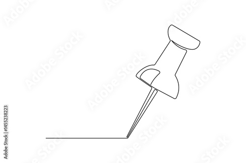Continuous one line drawing of Push pin. Single line drawing illustration of Paper pin. Pin icon concept vector art. Doodle line illustration.