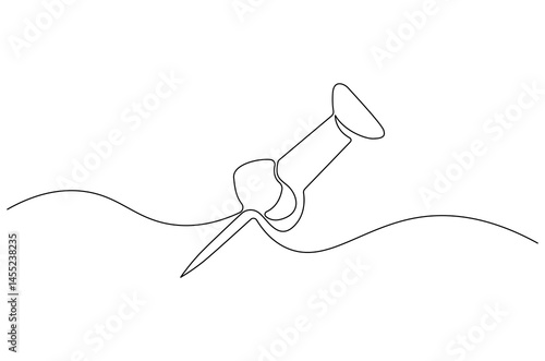 Continuous one line drawing of Push pin. Single line drawing illustration of Paper pin. Pin icon concept vector art. Doodle line illustration.