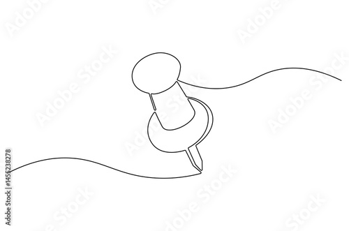 Continuous one line drawing of Push pin. Single line drawing illustration of Paper pin. Pin icon concept vector art. Doodle line illustration.