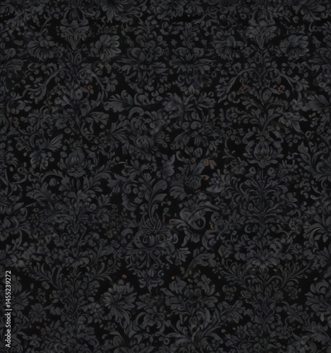 Intricate black damask, seamless floral vines ,  victorian,  sophisticated