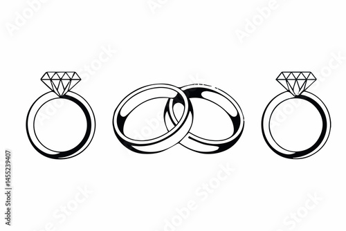 Simple elegant wedding rings with diamonds design illustration graphic art art love icon line black white image couple