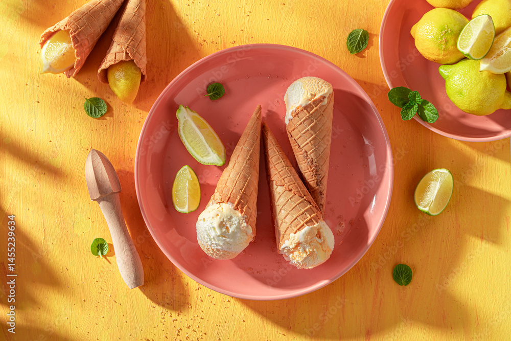 Sour and sweet lemon ice cream as a sour dessert.