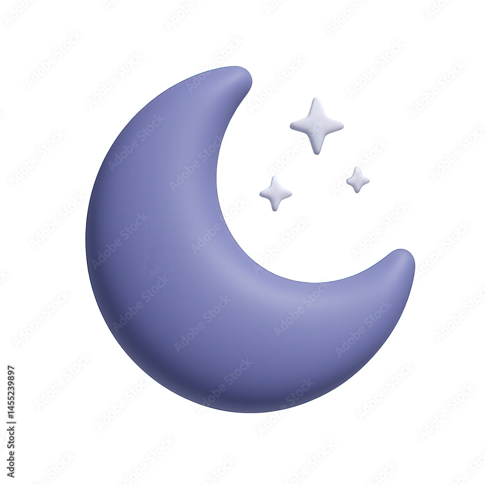 Obraz premium A serene 3D graphic of a smooth purple moon and bright little stars.