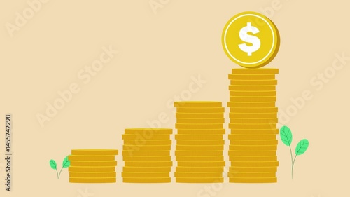 Gold coins stacked finance growth - 2d animation vector illustration 4k clip video footage 